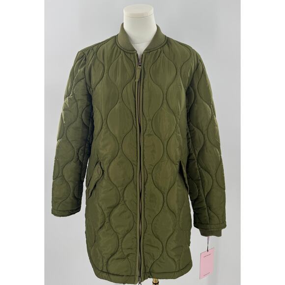 Avec Les Filles Quilted Green Liner Jacket Tunic Length Zip Coat Small - Picture 1 of 9